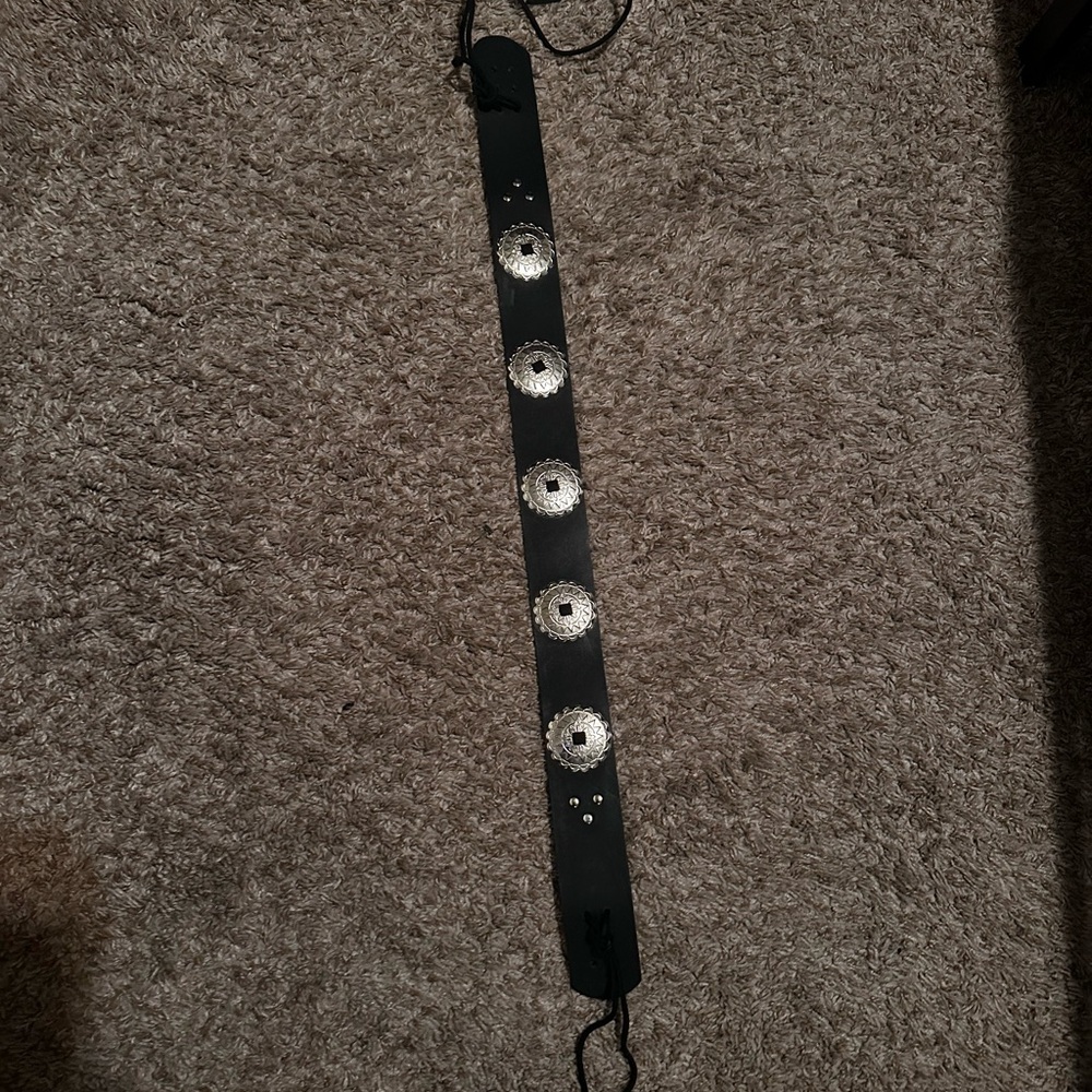 Black Leather Belt with Silver Accents